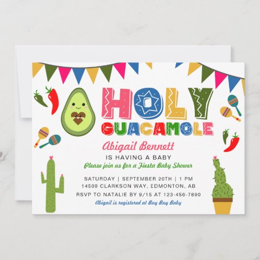 Heilige Guacamole Fiesta Baby shower Kawaii Avocad Kaart (Voorkant)
