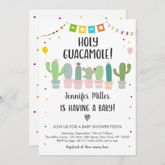 Heilige Guacamole Fiesta Cactus Baby shower Kaart (Voorkant / Achterkant)