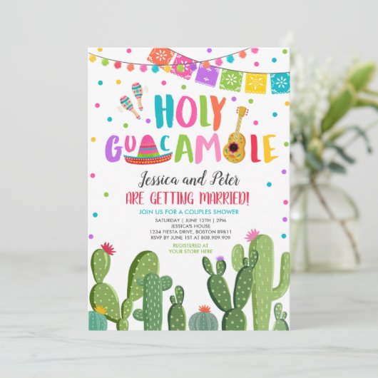Heilige Guacamole Fiesta Cactus Couples Shower Kaart (Staand voorkant)