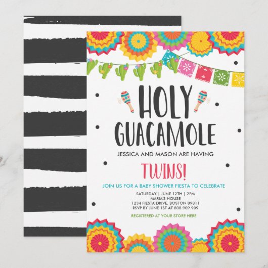 Heilige Guacamole Fiesta Twins Baby shower Kaart (Voorkant / Achterkant)