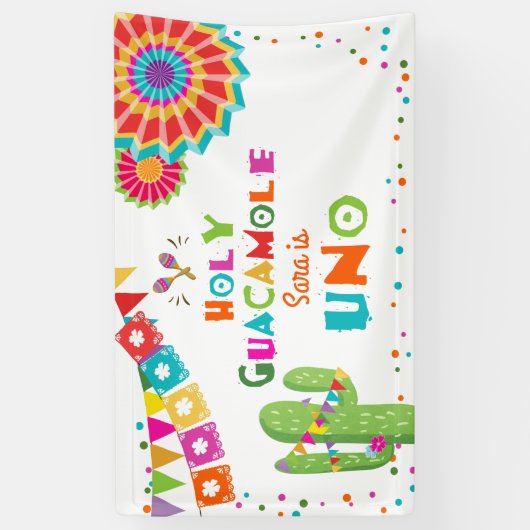 Heilige Guacamole Fiesta Verjaardag Banner Cactus  (Verticaal)