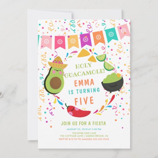 Heilige Guacamole Fiesta Verjaardag Uitnodiging (Voorkant)