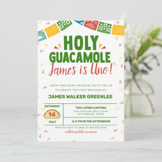 Heilige Guacamole First Birthday Fiesta Kaart (Staand voorkant)