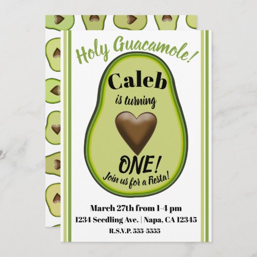 Heilige Guacamole Hart Avocado 1e Verjaardagsfeest Kaart (Voorkant / Achterkant)