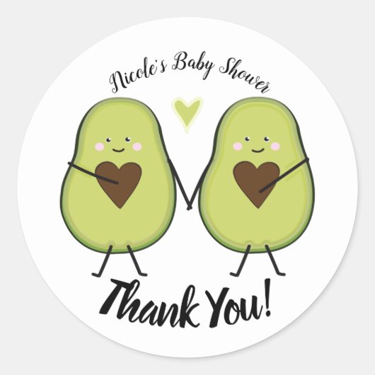 Heilige Guacamole Hart Avocado Baby Shower Tweelin Ronde Sticker (Voorkant)