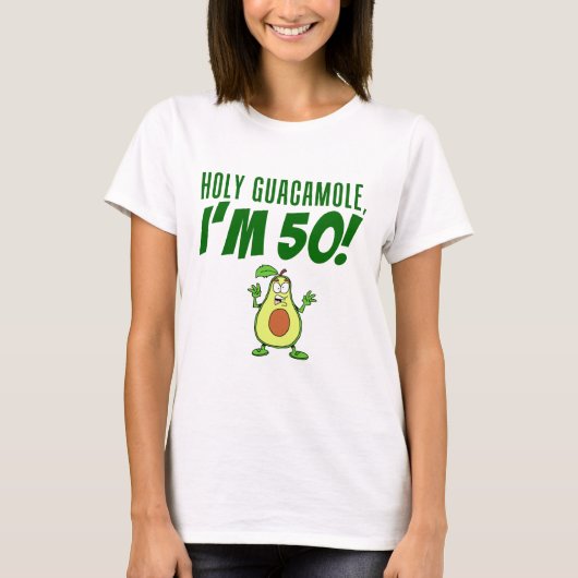 Heilige Guacamole Ik ben 50 Cartoon Avocado T-shirt (Voorkant)