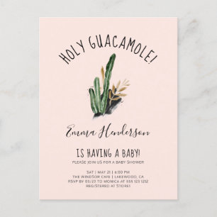 Heilige Guacamole Mexican Cactus Baby shower Uitnodiging Briefkaart