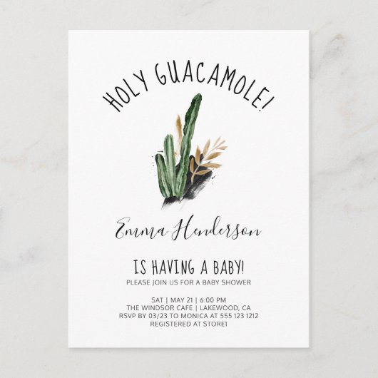 Heilige Guacamole Mexican Cactus Baby shower Uitnodiging Briefkaart (Voorkant)