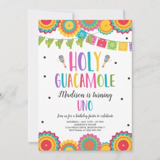 Heilige Guacamole Uno 1ste verjaardag Cactus Fiest Kaart (Voorkant)