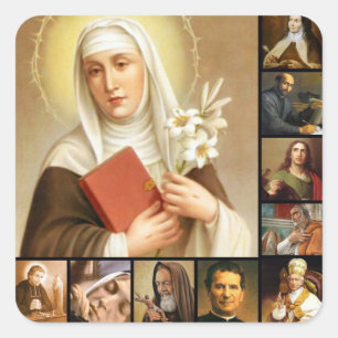 Heilige Heiligen Collage Priesters Nonnen Paus Vierkante Sticker