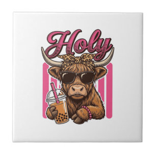 Heilige Highland Koe Vintage Boba Thee Shirt Ontwe Tegeltje