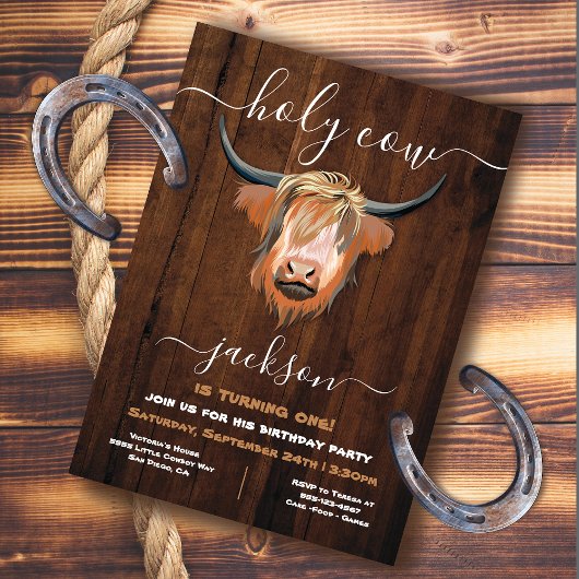 Heilige Hoogland Koe Rustic Birthday Party Kaart