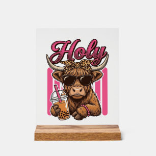 Heilige Hooglandkoe Vintage Boba-thee Shirt Ontwer Acryl Bord