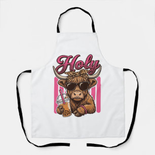 Heilige Hooglandkoe Vintage Boba Thee Shirt Ontwer Schort