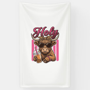 Heilige Hooglandkoe Vintage Boba-thee Shirt Ontwer Spandoek