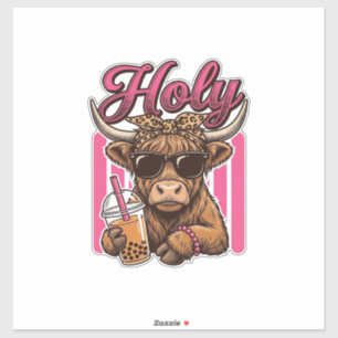 Heilige Hooglandkoe Vintage Boba-thee Shirt Ontwer Sticker