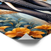 Heilige Indische olifant op etnisch patroon en blo Poster (Hoek)