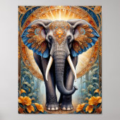 Heilige Indische olifant op etnisch patroon en blo Poster (Voorkant)