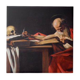 Heilige Jerome Writing door Michelangelo Caravaggi Tegeltje
