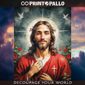 Heilige Jezus Christus met bloemen Tissuepapier