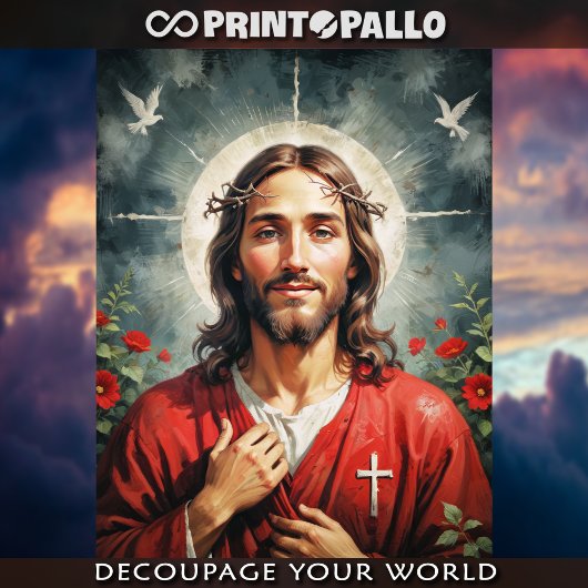 Heilige Jezus Christus met bloemen Tissuepapier