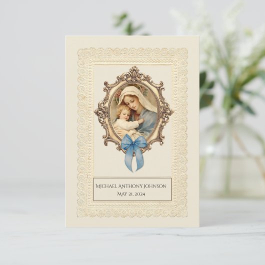 Heilige Kaart: katholieke Baby, baptismal gedenken Informatiekaartje (Staand voorkant)