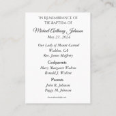 Heilige Kaart: katholieke Baby, baptismal gedenken Visitekaartje (Achterkant)