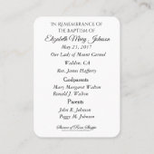 Heilige Kaart: katholieke Baby, baptismal gedenken Visitekaartje (Achterkant)