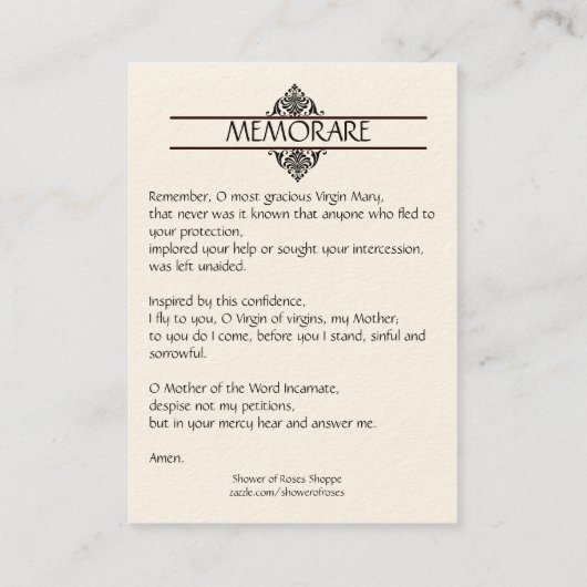 Heilige Kaart | Onze dame met Red Rose | wit/lace Visitekaartje (Achterkant)