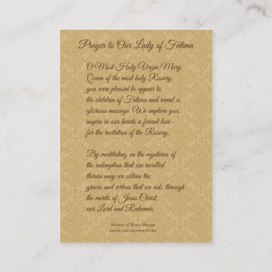 Heilige Kaart | Onze Fatima-dame | gouddamp Visitekaartje (Achterkant)