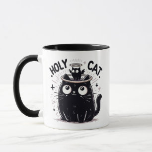 Heilige Kat - Zwarte Kat Kijken Engel Kat Grappig Mok