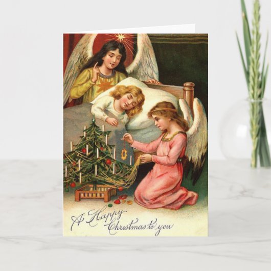 Heilige Kerst Kinder Engelen Vintage Feestdagen Kaart (Voorkant)