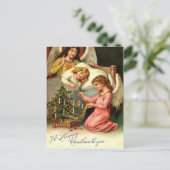 Heilige Kerst Kinder Engelen Vintage Feestdagenkaart (Staand voorkant)