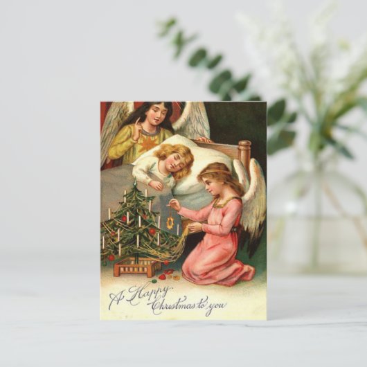 Heilige Kerst Kinder Engelen Vintage Feestdagenkaart (Staand voorkant)