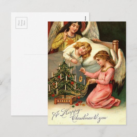 Heilige Kerst Kinder Engelen Vintage Feestdagenkaart (Voorkant / Achterkant)