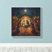 Heilige Kerststal - Levendige Kerst Canvas Afdruk (Insitu (Houten vloer))