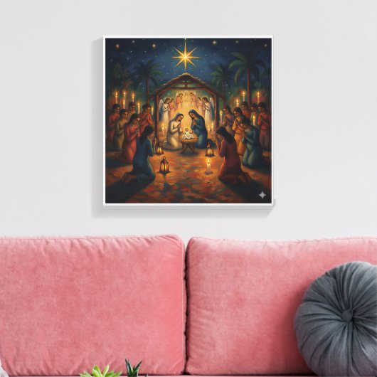 Heilige Kerststal - Levendige Kerst Canvas Afdruk (Insitu (Woonkamer))
