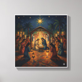 Heilige Kerststal - Levendige Kerst Canvas Afdruk