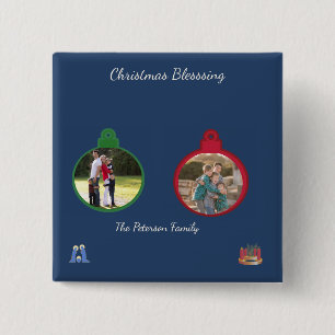 Heilige Kerststal Zegen met Kaarslicht Vierkante Button 5,1 Cm
