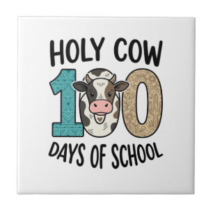Heilige Koe 100 Dagen van School Vintage Koe Shirt Tegeltje
