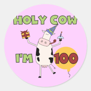 Heilige Koe 100e Birthday Tshirts en Gifts Ronde Sticker