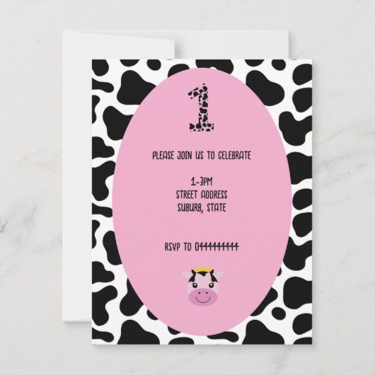 Heilige koe 1e feestuitnodiging kaart (Achterkant)