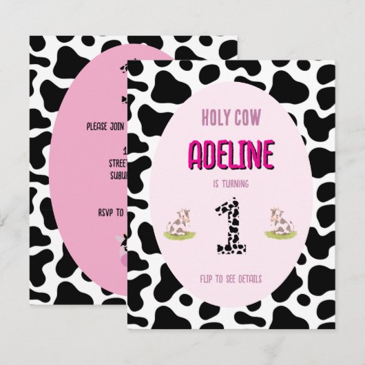 Heilige koe 1e feestuitnodiging kaart (Voorkant / Achterkant)