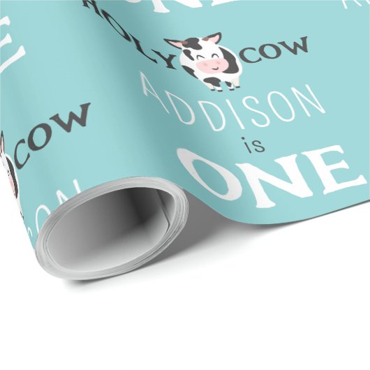 Heilige Koe 1e Verjaardag Boerderij Dierenfeest Cadeaupapier (Rol Hoek)