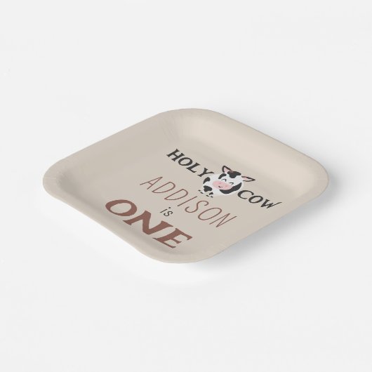 Heilige Koe 1e Verjaardag Boerderij Dierenfeest Papieren Bordje (Gebogen)