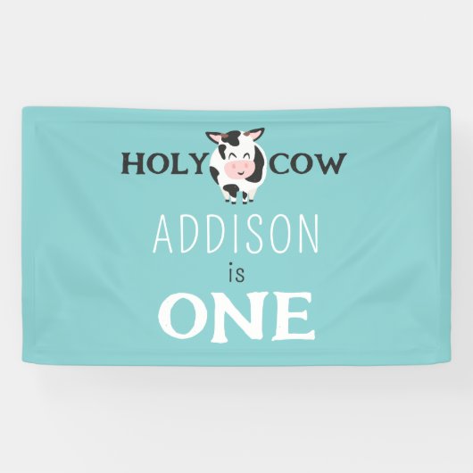 Heilige Koe 1e Verjaardag Boerderij Dierenfeest Spandoek (Horizontaal)