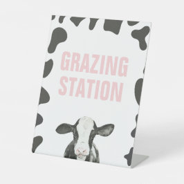 Heilige Koe 1e Verjaardag Grazing Station Voedsel Reclamebord Met Voetstuk