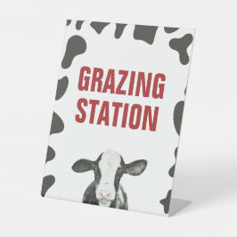 Heilige Koe 1e Verjaardag Grazing Station Voedsel Reclamebord Met Voetstuk
