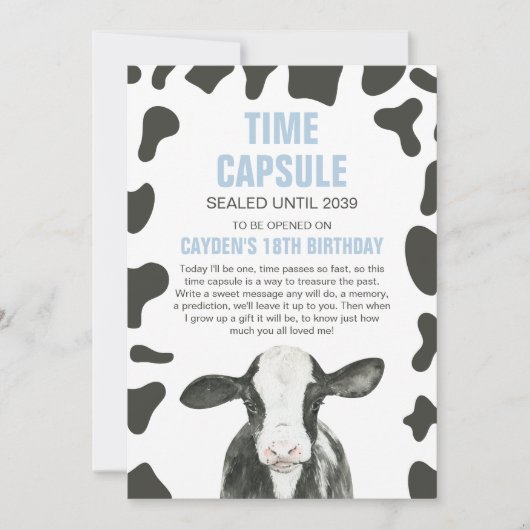 Heilige Koe 1e verjaardag Tijdcapsule kaarten (Voorkant)