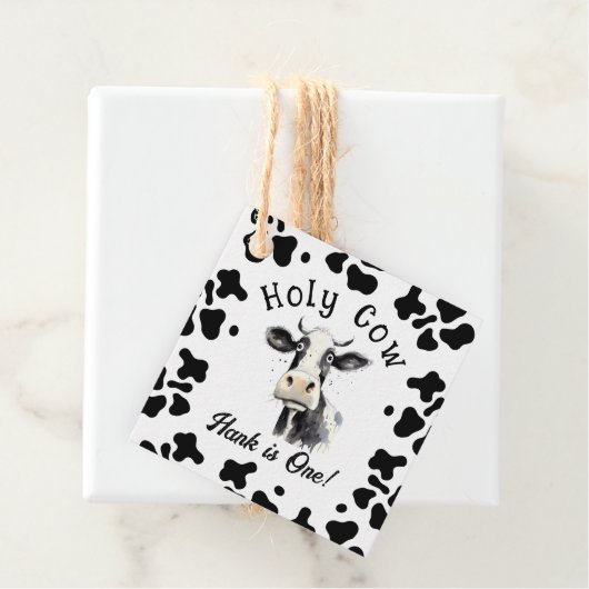 Heilige Koe 1e Verjaardag Waterverf Bedankjes Labels (In situ)